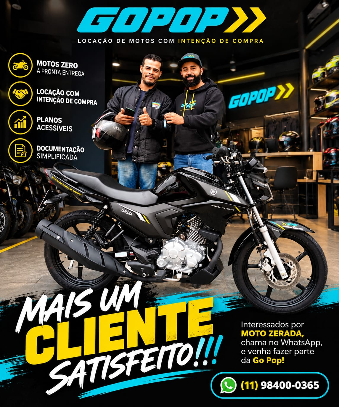 Mais um cliente satisfeito com a Yamaha Factor preta da GO POP