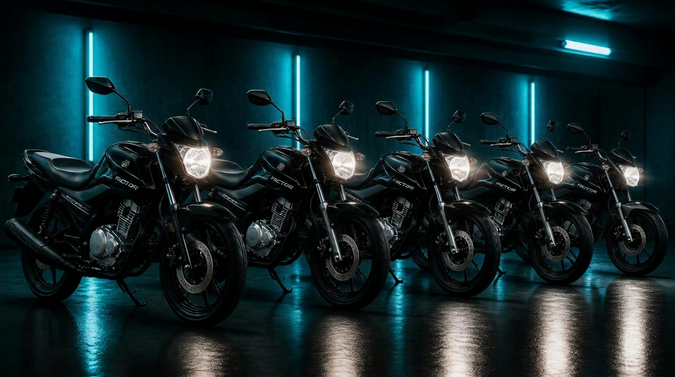 Frota de motos Yamaha Factor 150 pretas da GO POP